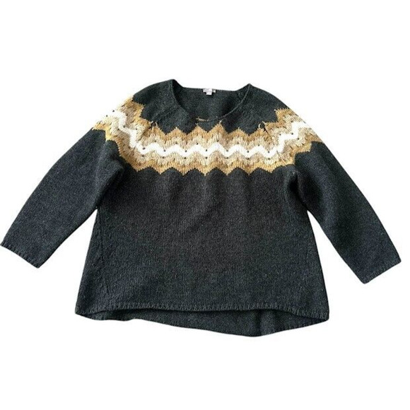 J. JILL Sweater Large Fair Isle Beaded Wool Blend Long Sleeve Pullover Size 2X - Picture 1 of 6